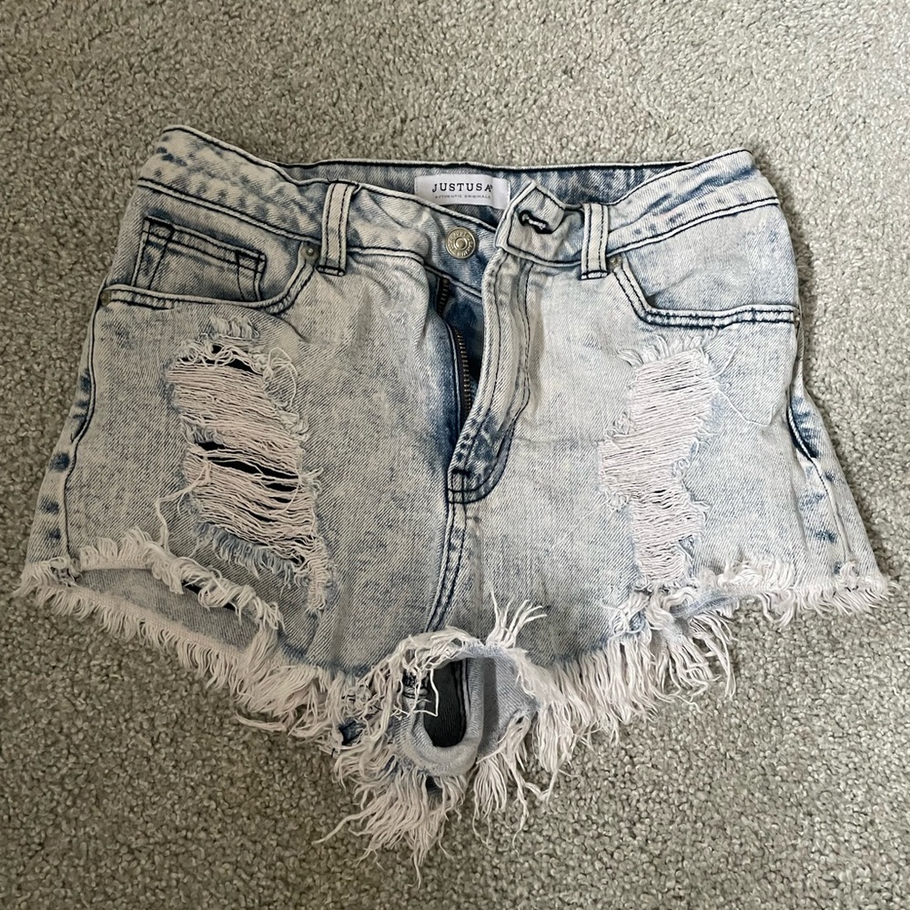 Just USA Frayed Light Blue Jean Shorts